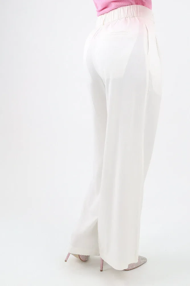 Wide Leg Pleated Trousers -White