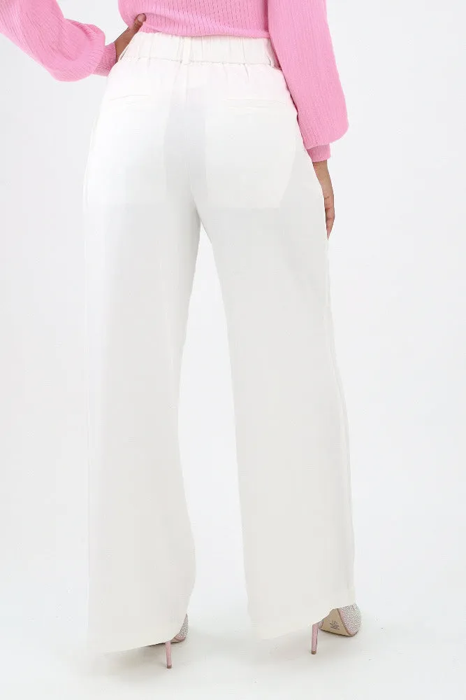 Wide Leg Pleated Trousers -White
