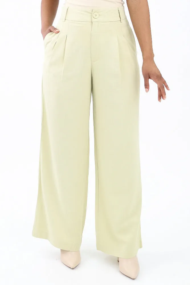 Wide Leg Pleated Trousers -White