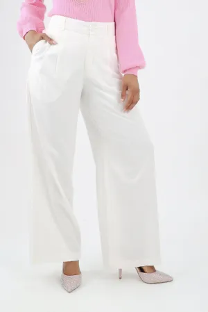 Wide Leg Pleated Trousers -White
