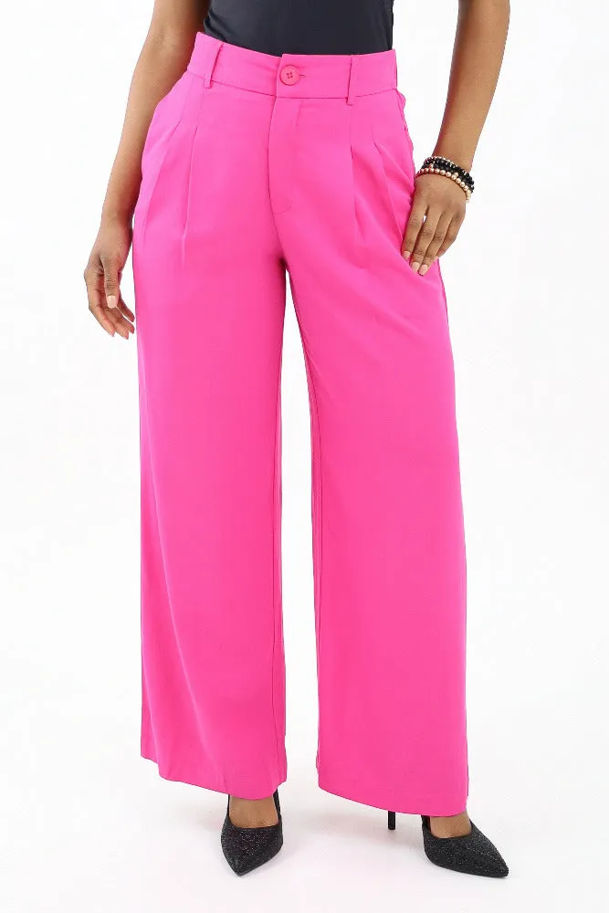 Wide Leg Pleated Trousers -White