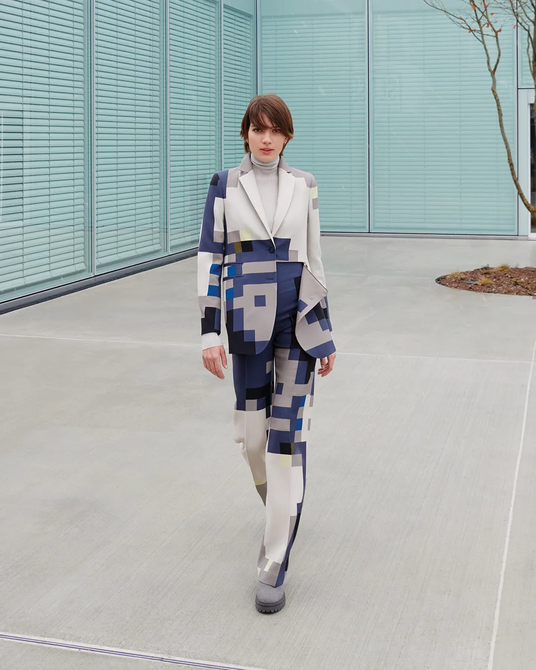 Wide Wool Double-Face Pant with Novemberday Print