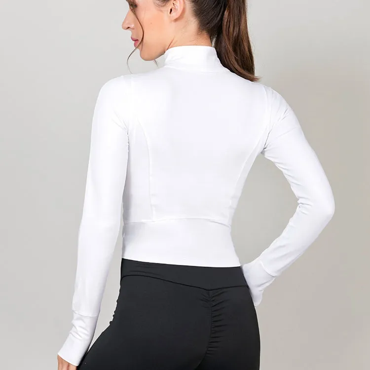 Women High Collar Full Zipper Tummy Control Compression Gym Cropped Jacket High Stretchy Workout Clothing