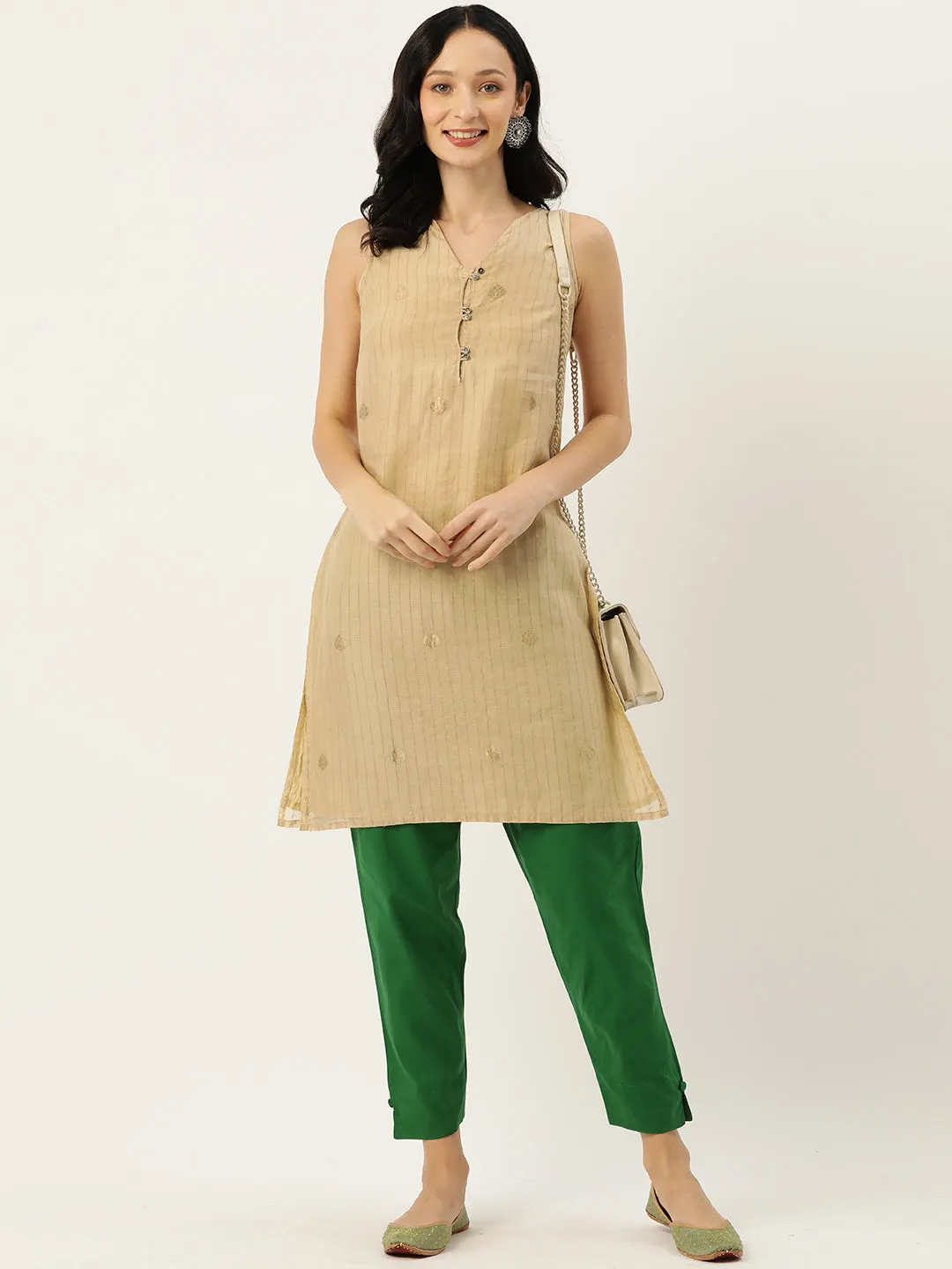 Women Pure Cotton Kurti Pant - Green