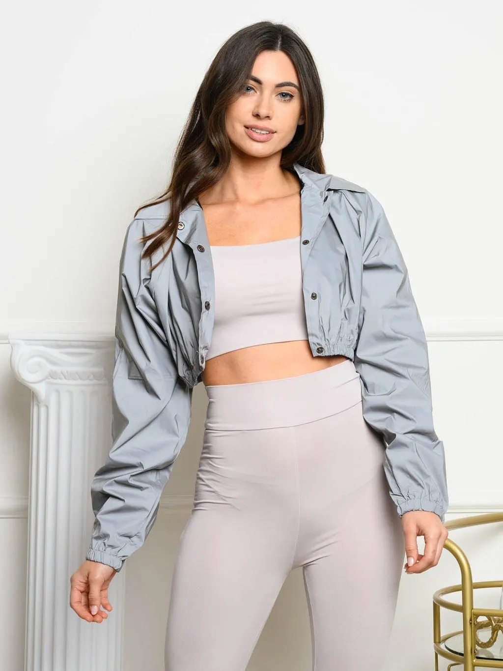 WOMEN'S CROPPED BUTTON UP JACKET