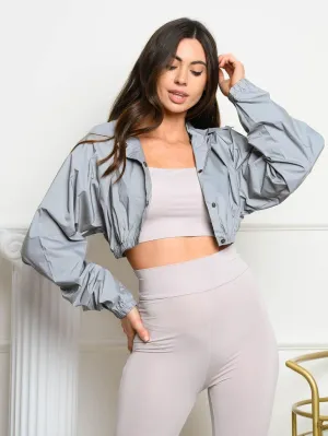WOMEN'S CROPPED BUTTON UP JACKET