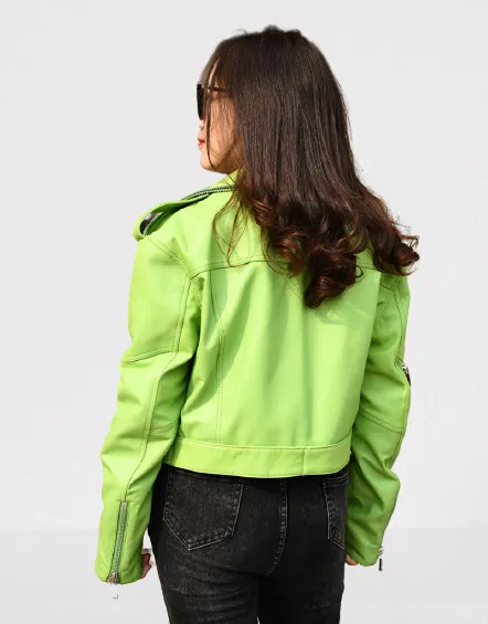 Women's Light Green Biker Leather Jacket