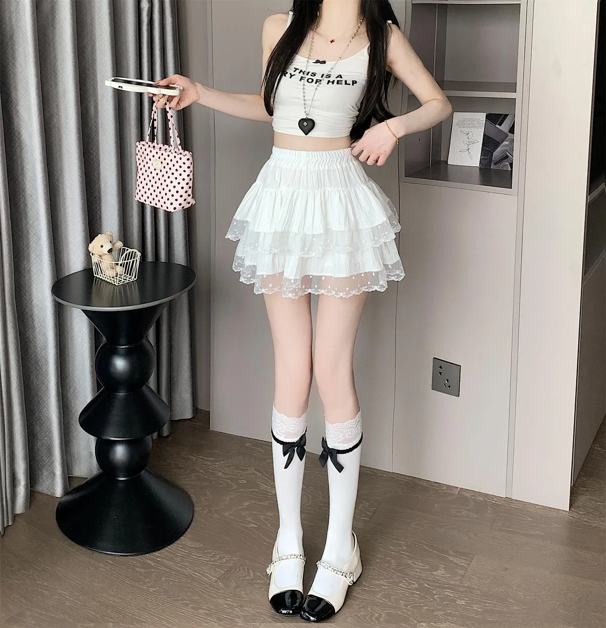 Women's Tiered Solid Skirt with Shirred Design and Tulle Hem
