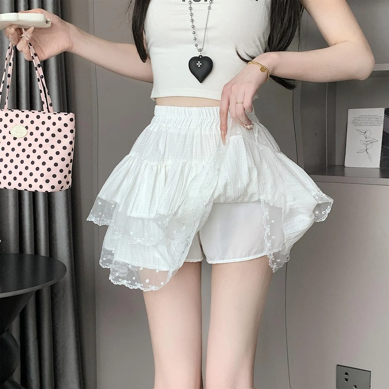 Women's Tiered Solid Skirt with Shirred Design and Tulle Hem