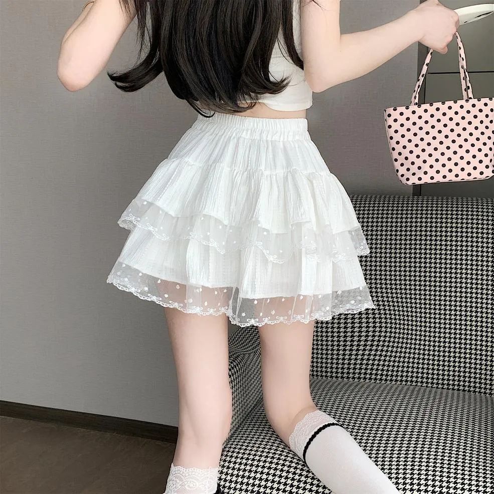 Women's Tiered Solid Skirt with Shirred Design and Tulle Hem