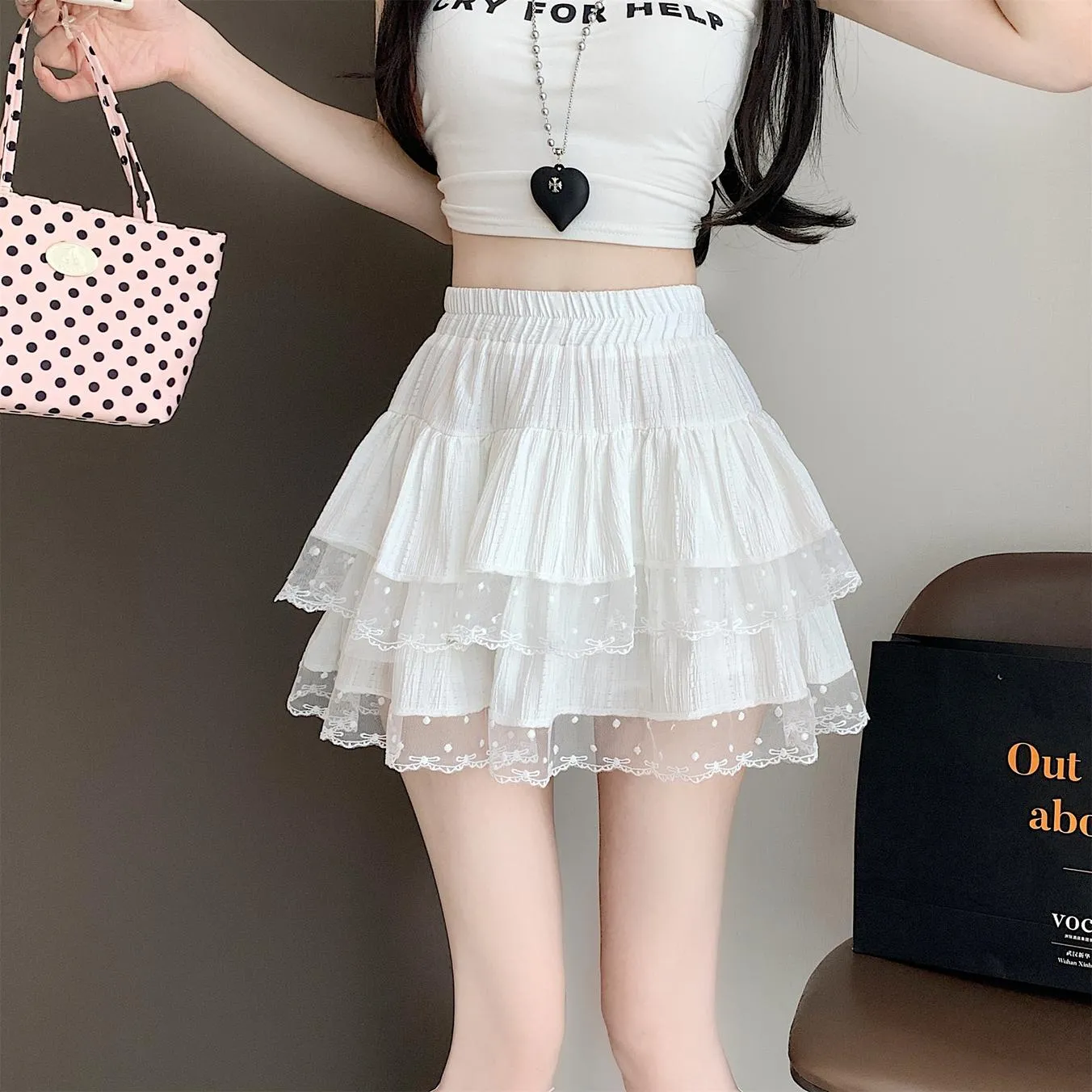 Women's Tiered Solid Skirt with Shirred Design and Tulle Hem