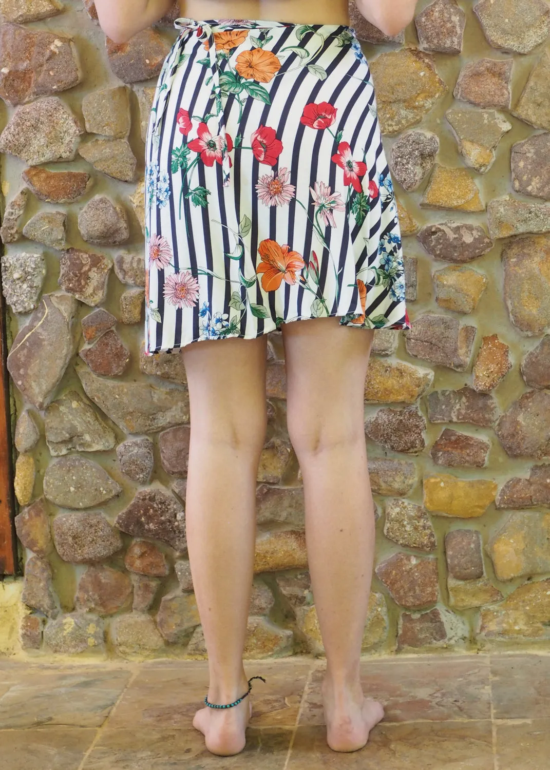 Wrap-Around Mini Skirt - Stripes and Flowers
