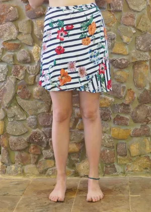 Wrap-Around Mini Skirt - Stripes and Flowers