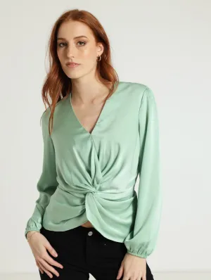 Wrap Draped Chain Blouse - Blue