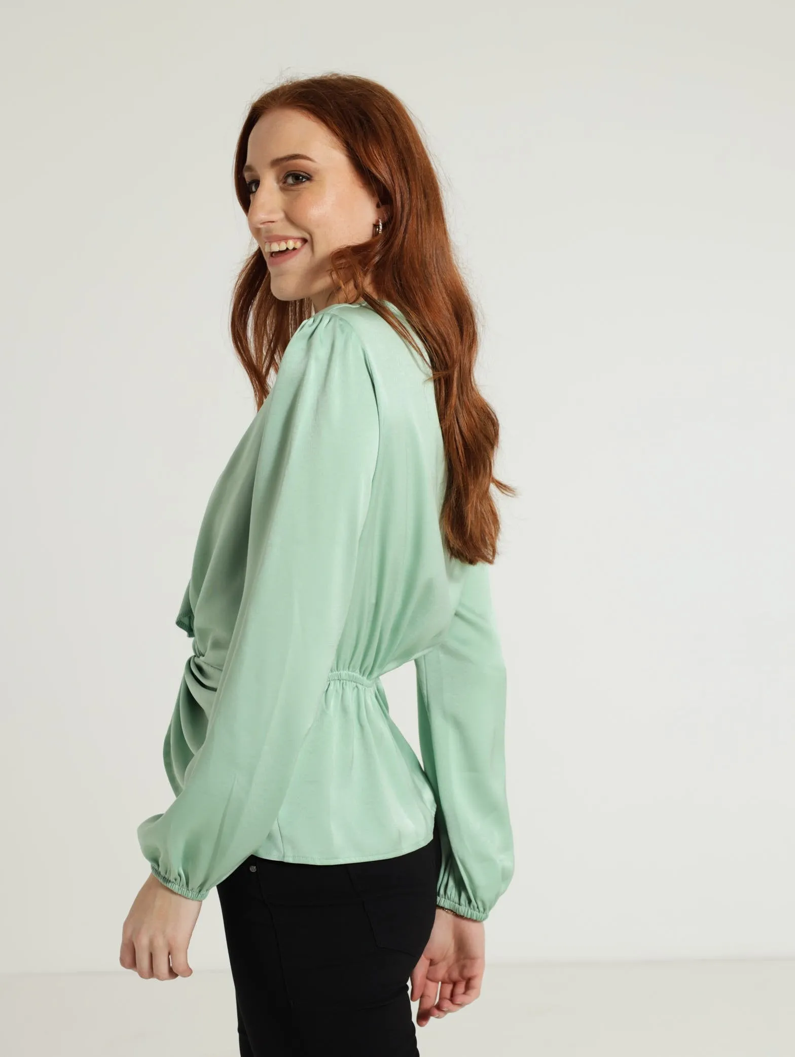 Wrap Draped Chain Blouse - Blue