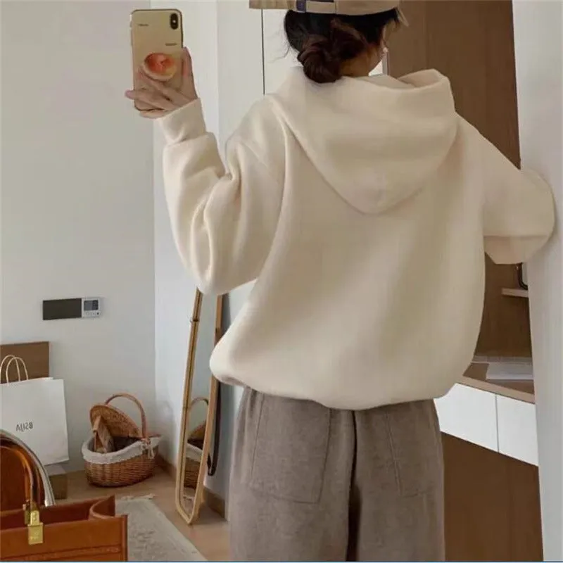 XIEYINSHE Imitation double-sided woolen knitted sweater New autumn new single-breasted short cardigan hooded square pocket top coat women