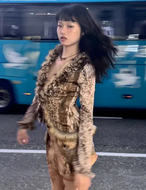 Y2K Leopard Faux Fur Blouse