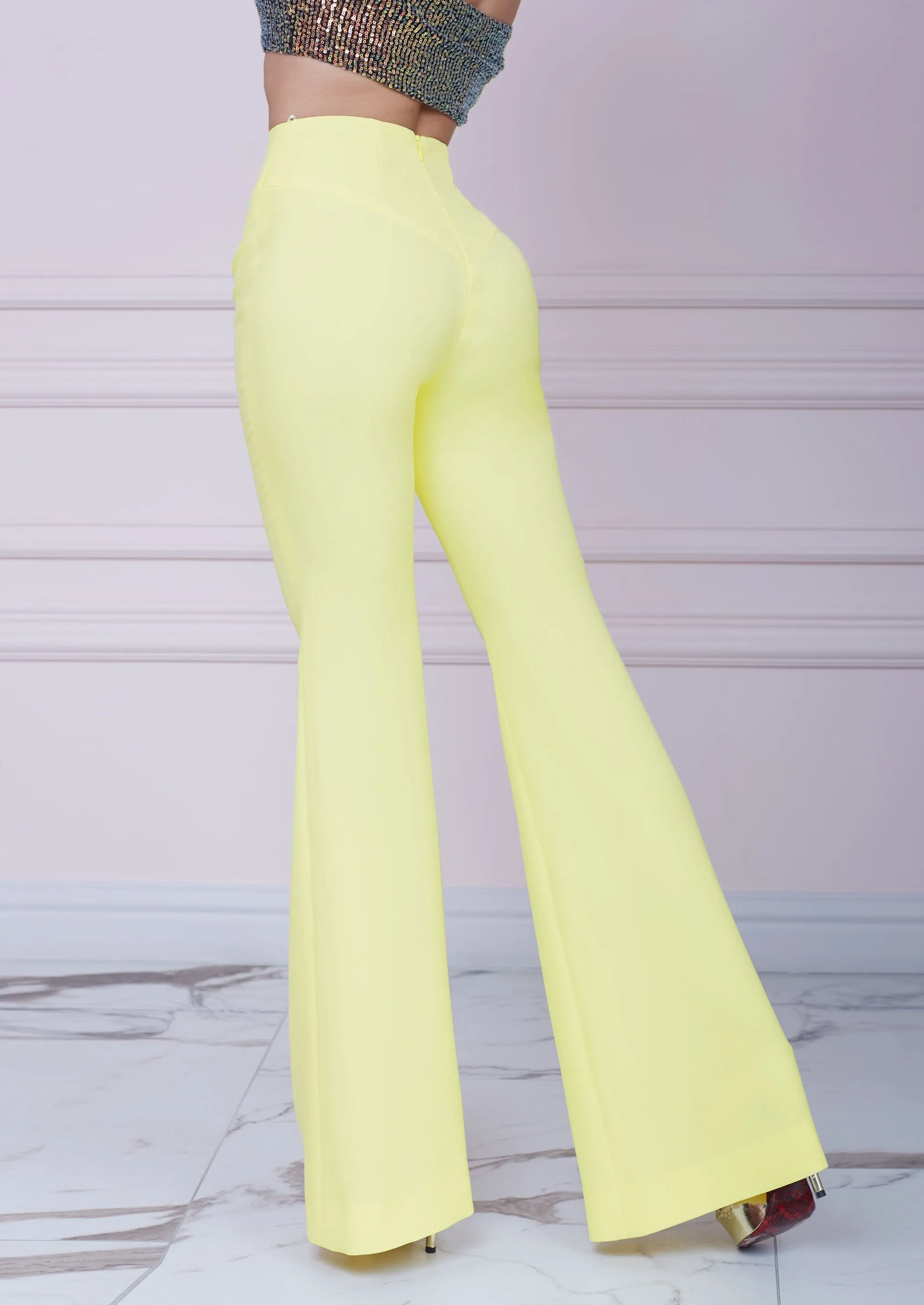 Yellow Slim Fit Flared Trousers