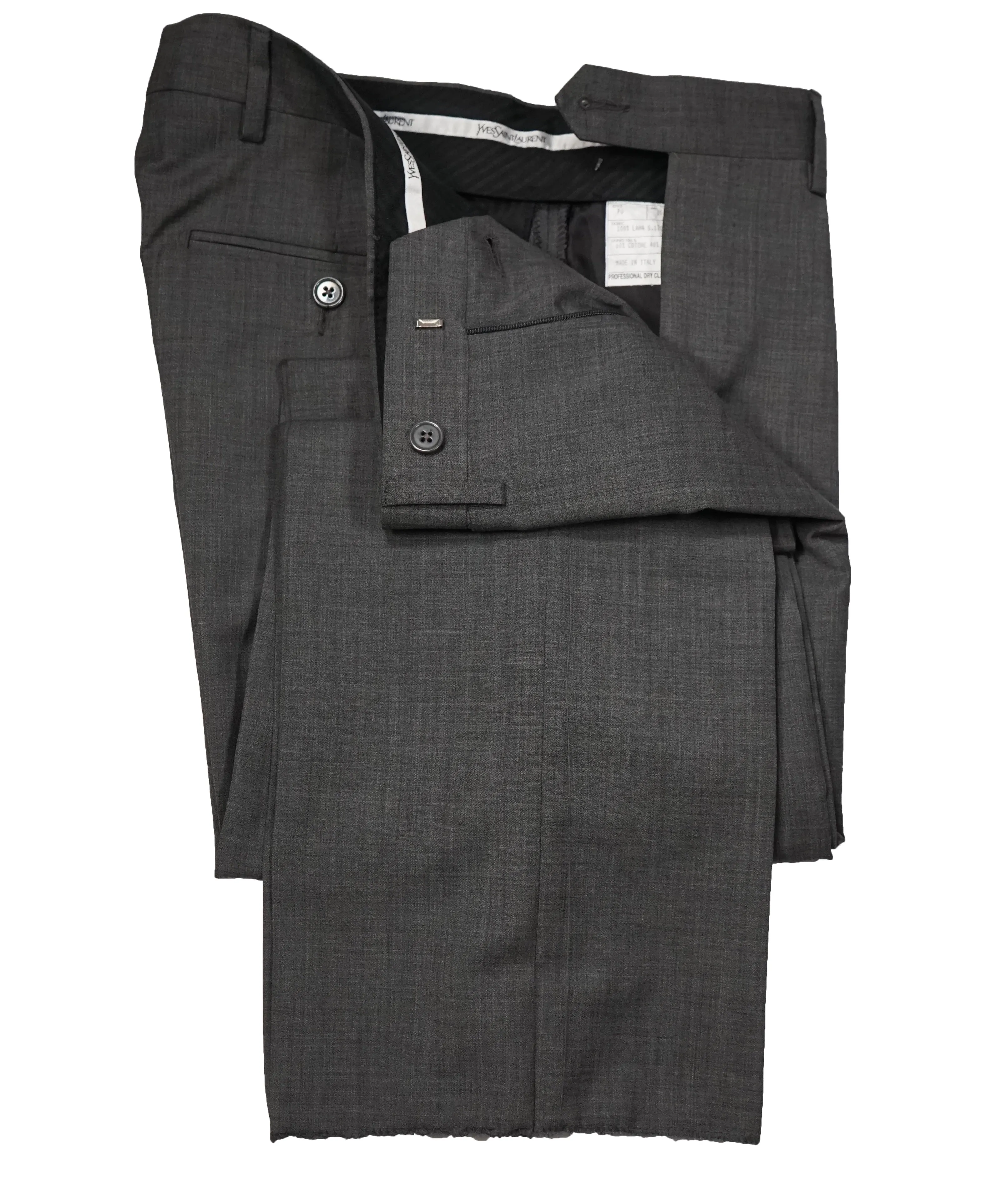 YVES SAINT LAURENT - Gray Solid Wool Super 120’s Dress Pants - 32W